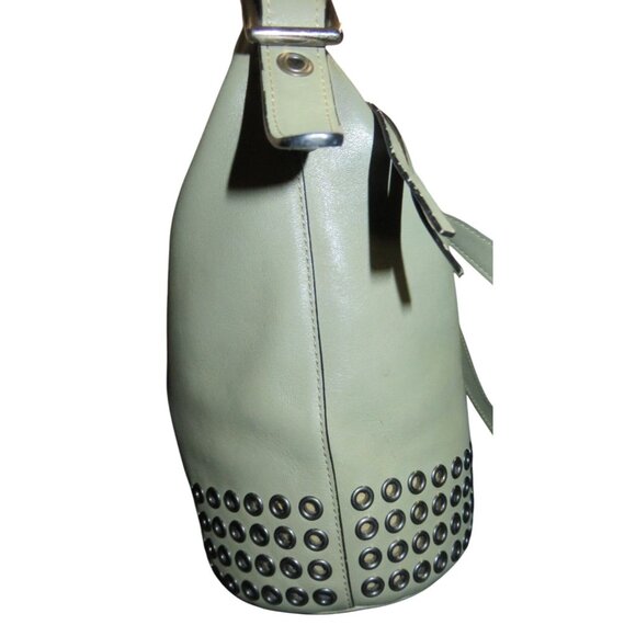 COACH 2014 Bleecker Gun Metal Grommets Hardware in Sage Green Leather Duffel Bag - Picture 4 of 12